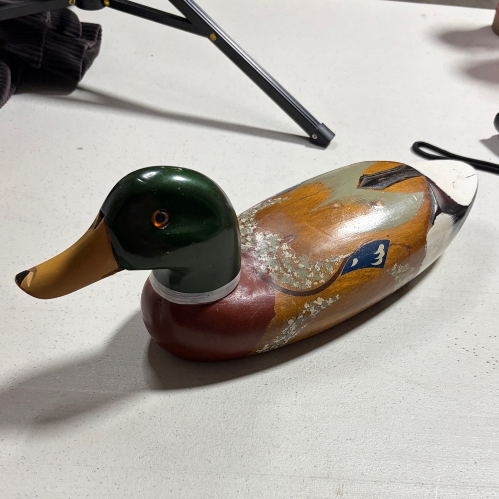 Wooden Hand-Painted Mallard Duck Decorative Accent - Green and Brown
